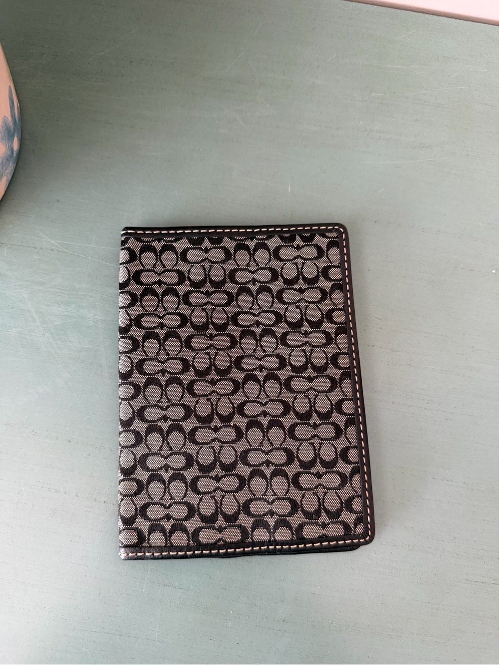 Vintage Coach Monogram Canvas Passport Holder in Black and Gray